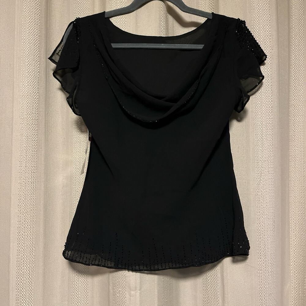Sandra Darren black Beaded blouse NWT Size 6 - Picture 4 of 5